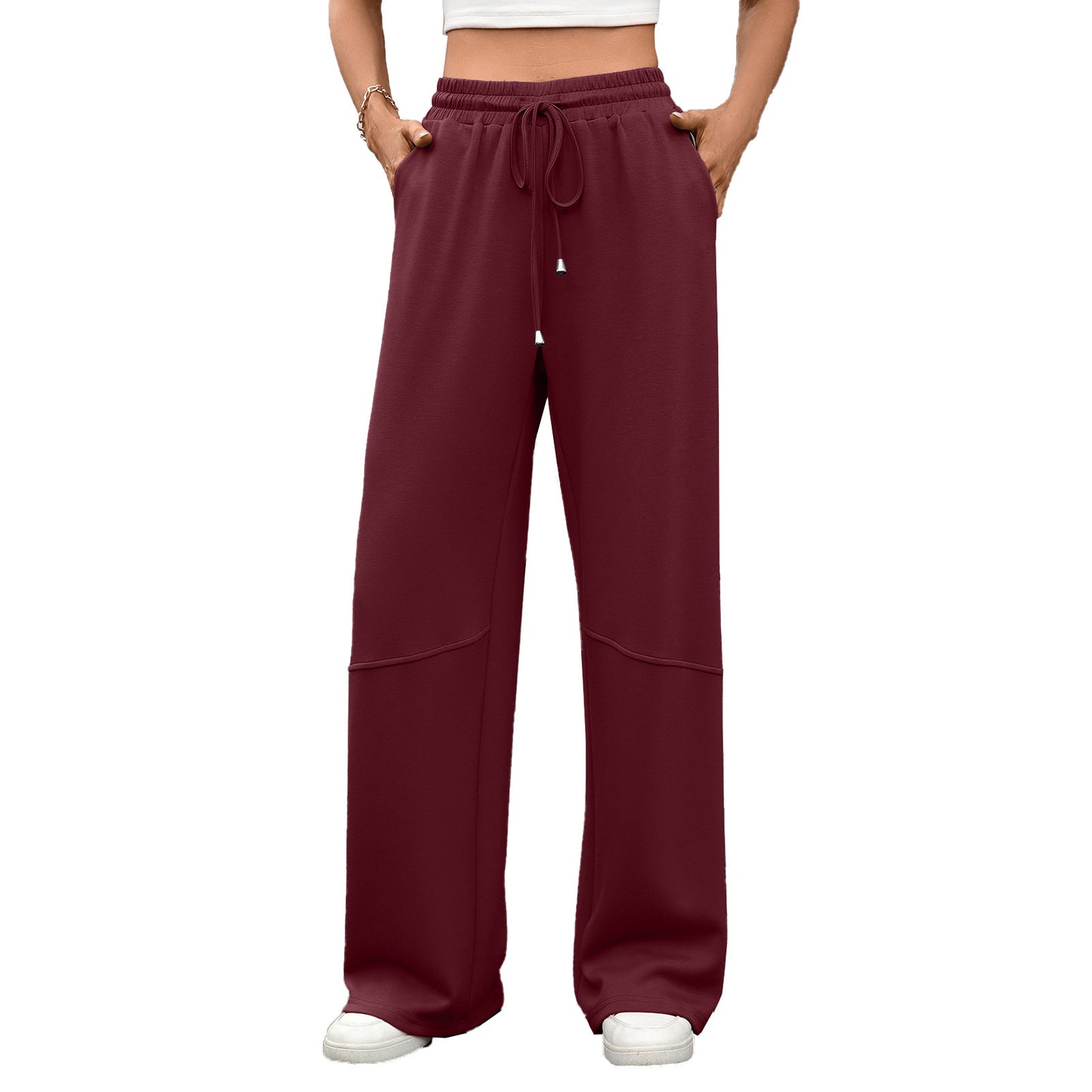 Women's Loose Drawstring Patchwork Pocket Trousers Casual Pants