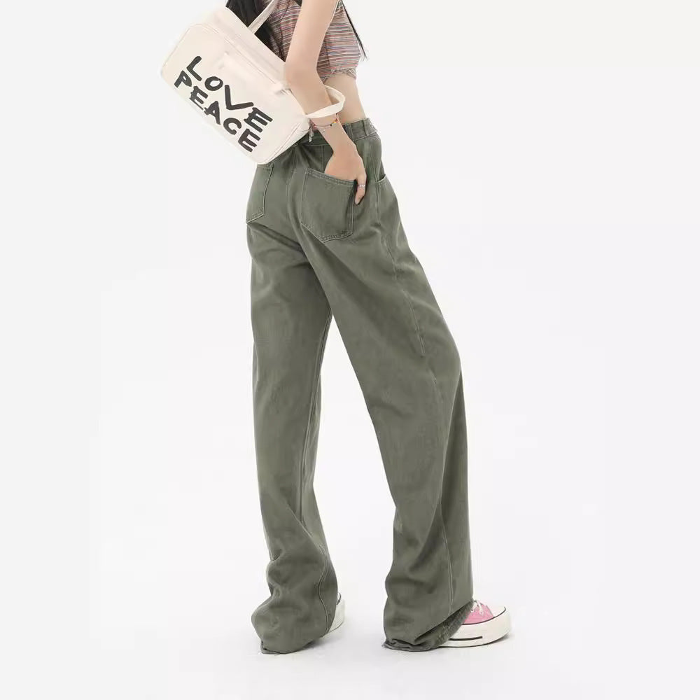 Green High Waist Wide Leg Jeans For Women Loose Drooping