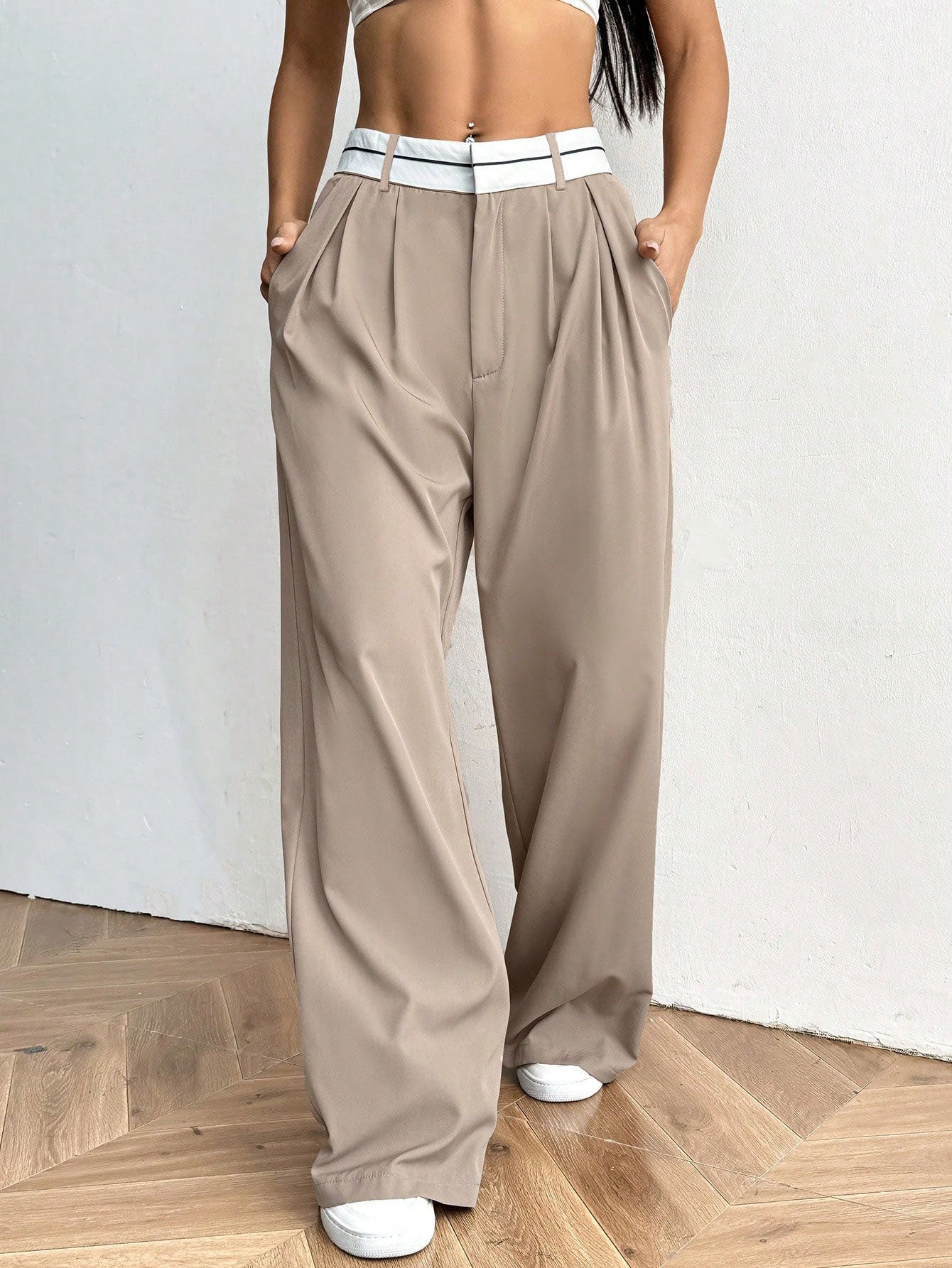 Casual And Fashionable Solid Color Suit Pants, Loose Pants, Wide-leg Pants