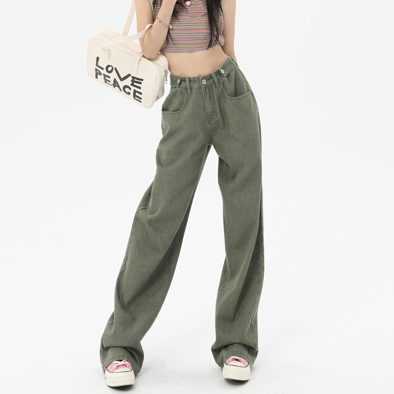 Green High Waist Wide Leg Jeans For Women Loose Drooping