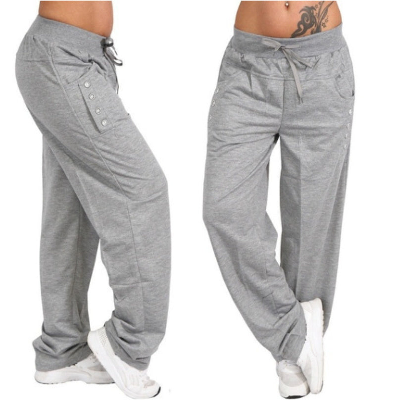 Women's Solid Color Lace-up Casual Loose Straight Trousers