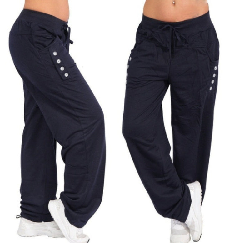 Women's Solid Color Lace-up Casual Loose Straight Trousers