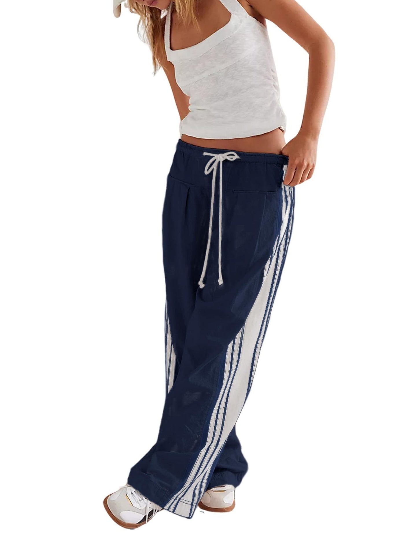 2025 Summer European And American Foreign Trade Women's Clothing New Side Striped Straight-leg Pants Women's Retro Sports Style Loose Temperament Casual Pants