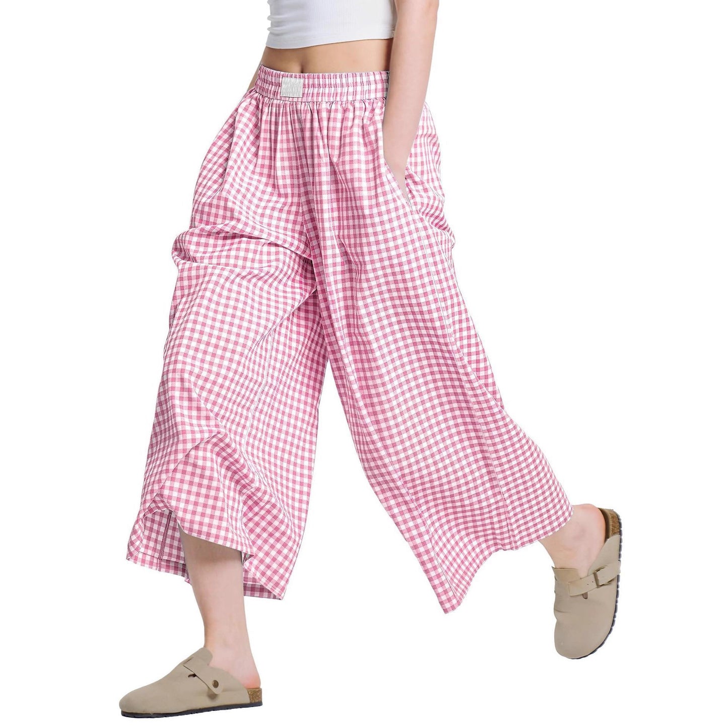 Linen Plaid Casual Loose Slimming Lazy Wide-leg Pants
