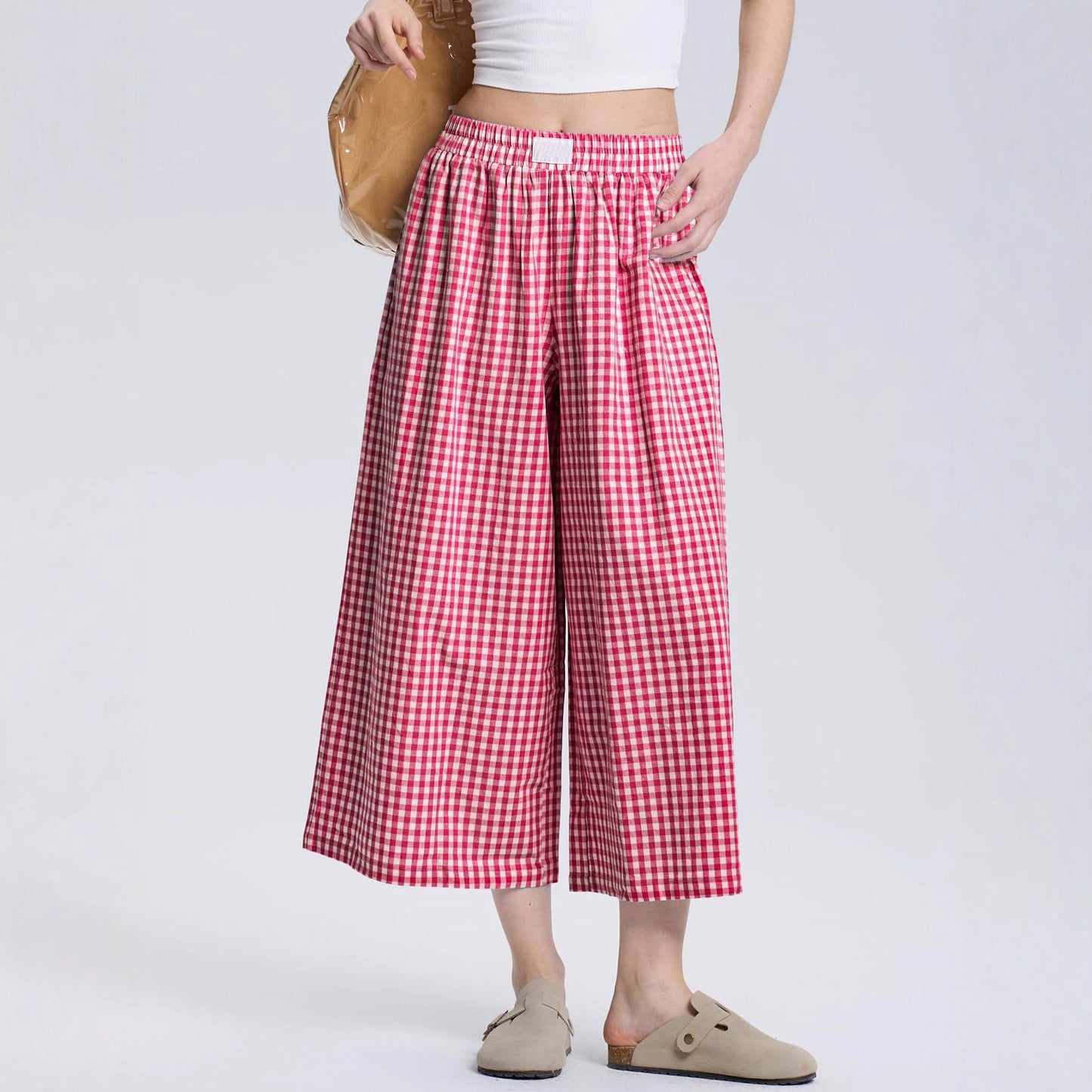 Linen Plaid Casual Loose Slimming Lazy Wide-leg Pants