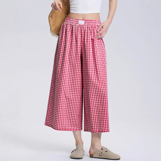 Linen Plaid Casual Loose Slimming Lazy Wide-leg Pants