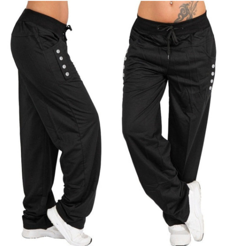 Women's Solid Color Lace-up Casual Loose Straight Trousers