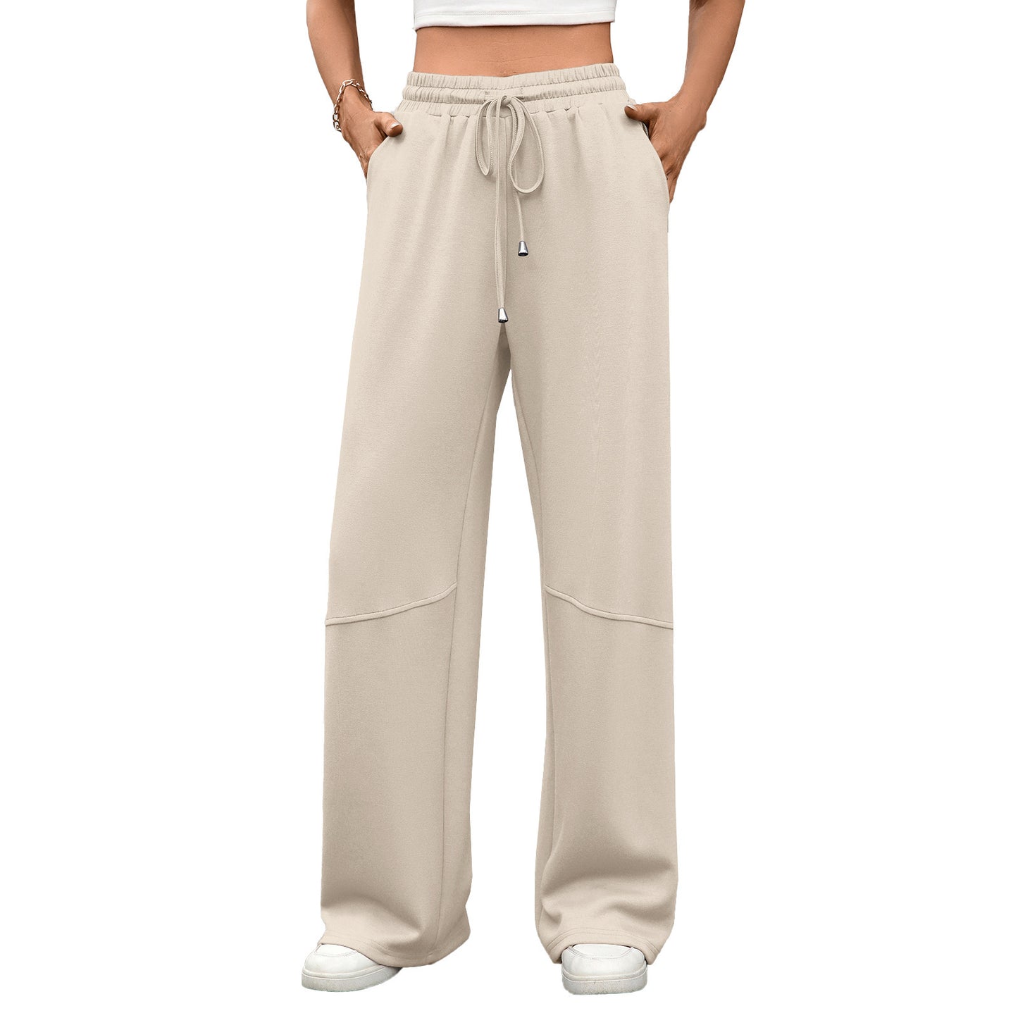 Women's Loose Drawstring Patchwork Pocket Trousers Casual Pants