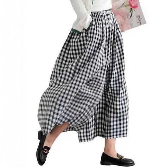 Linen Plaid Casual Loose Slimming Lazy Wide-leg Pants