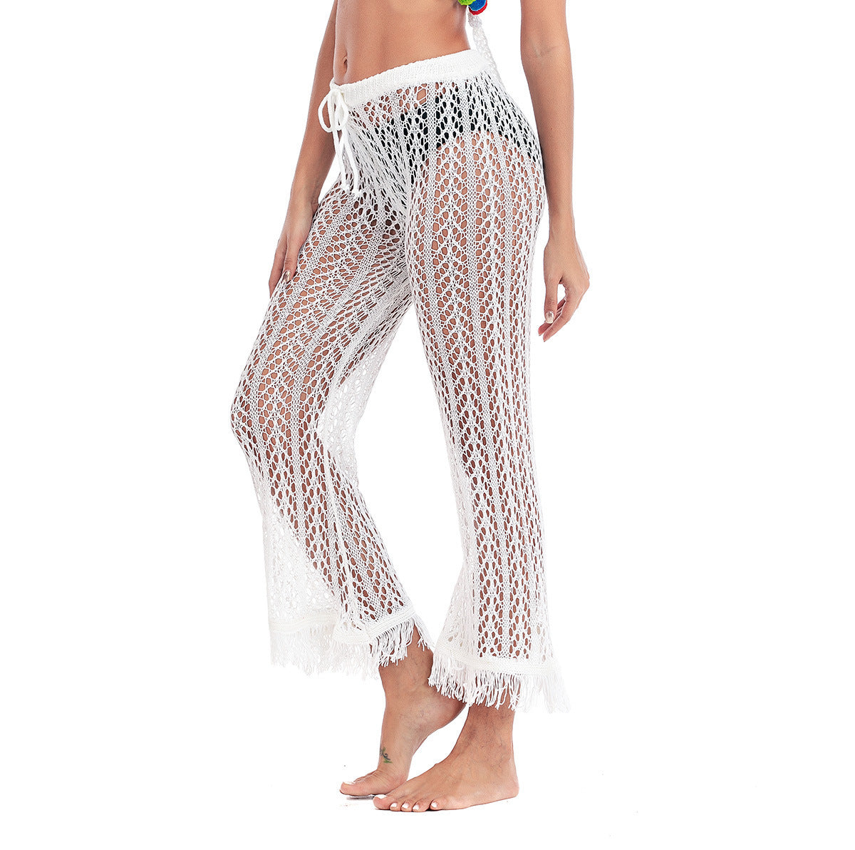 Hollow-out New Tassel Knitted Cropped Crocheted Beach Pants
