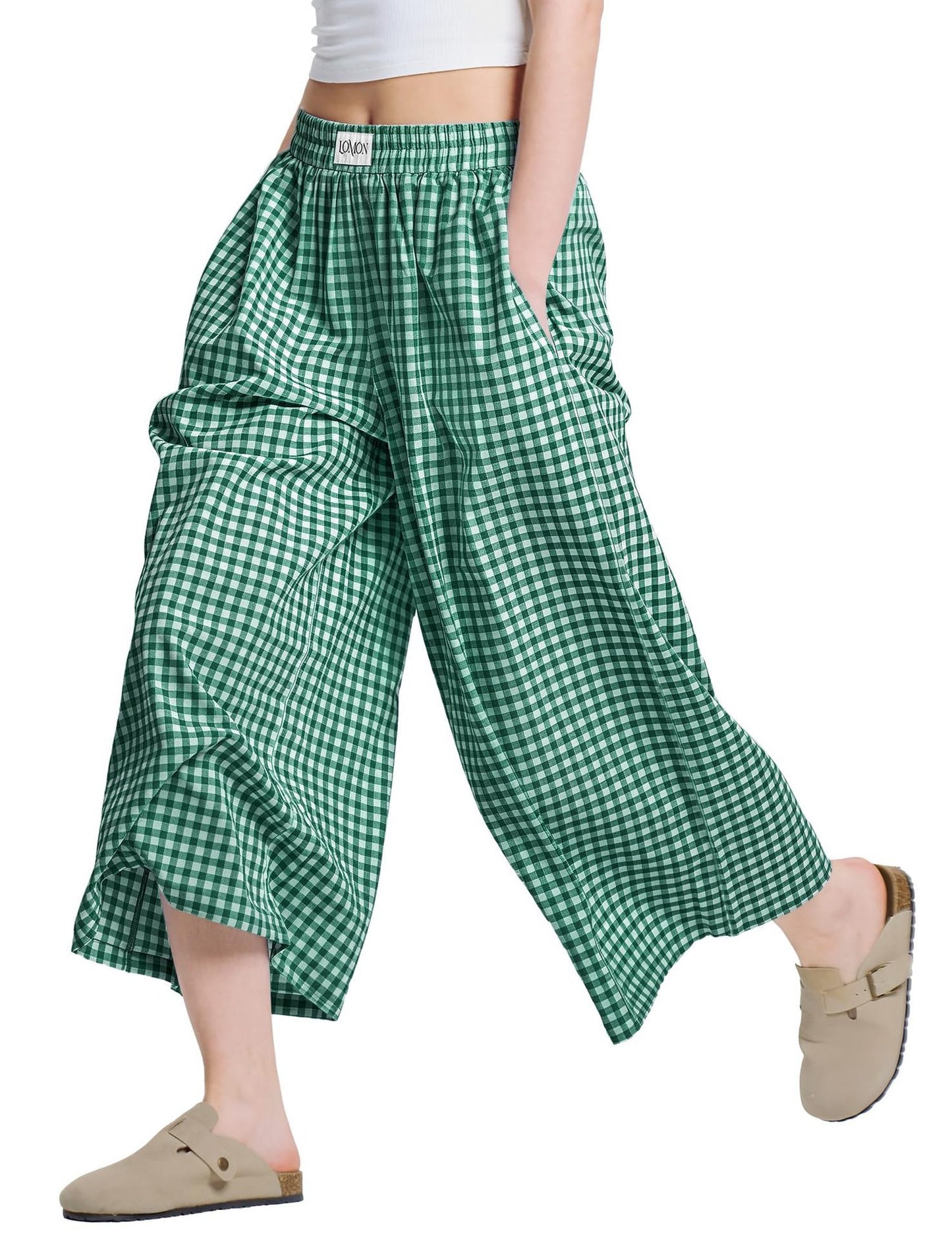 Linen Plaid Casual Loose Slimming Lazy Wide-leg Pants
