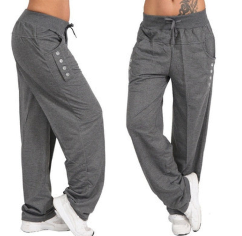 Women's Solid Color Lace-up Casual Loose Straight Trousers