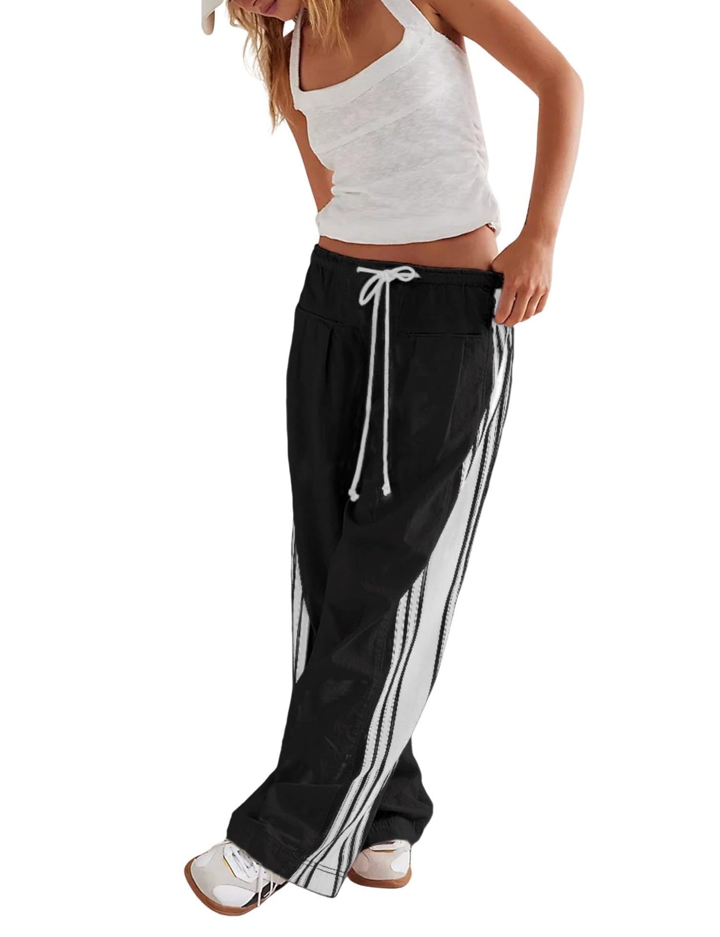 2025 Summer European And American Foreign Trade Women's Clothing New Side Striped Straight-leg Pants Women's Retro Sports Style Loose Temperament Casual Pants