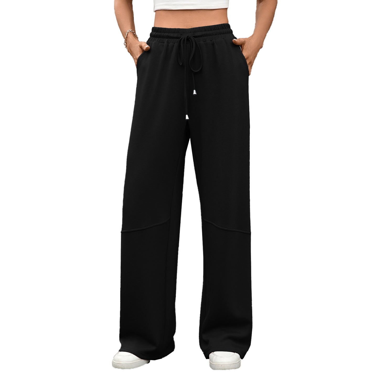 Women's Loose Drawstring Patchwork Pocket Trousers Casual Pants