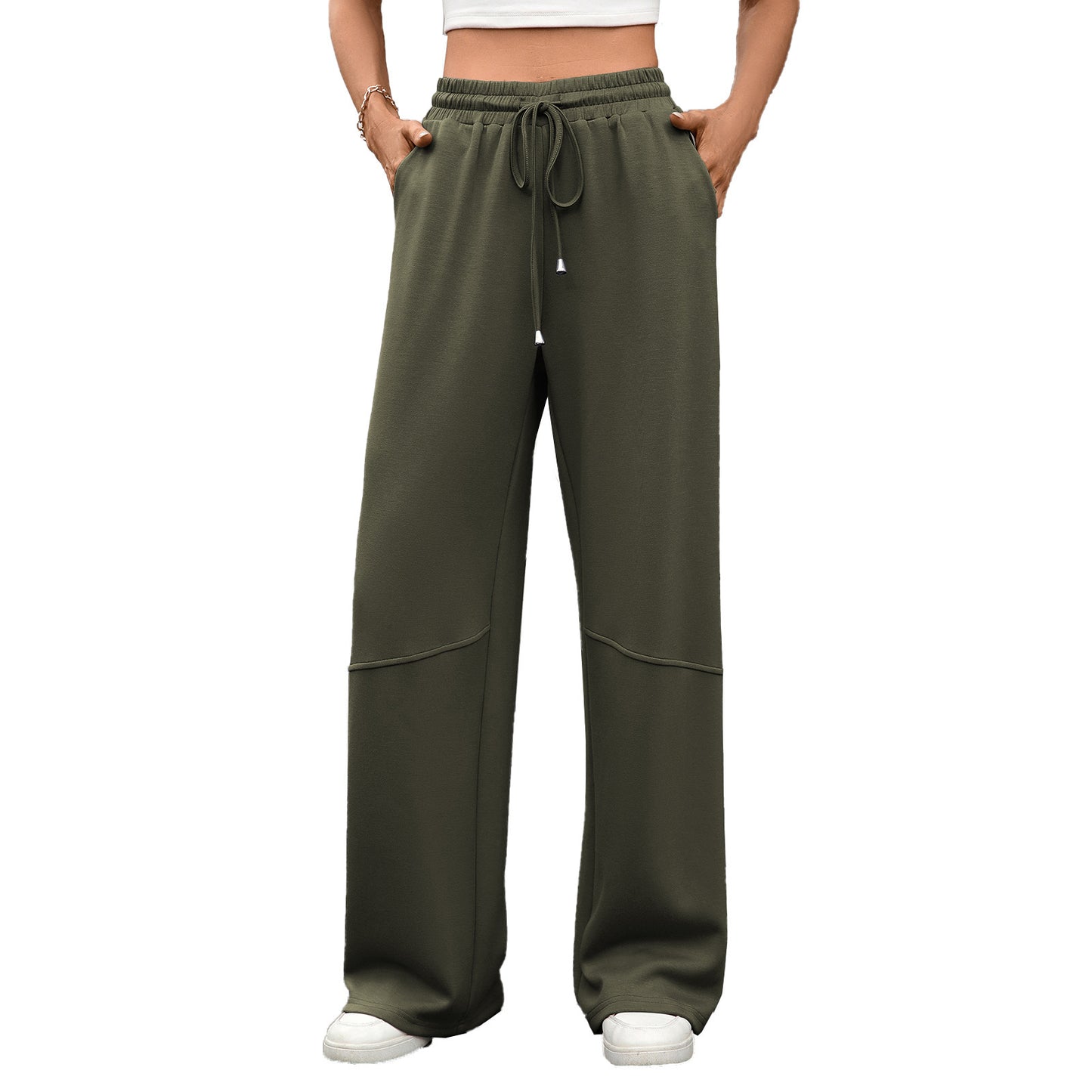 Women's Loose Drawstring Patchwork Pocket Trousers Casual Pants