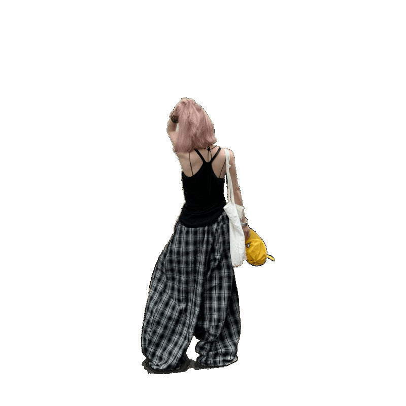 American Idle Style Plaid Pants Men's And Women's Jazz Dance Double Waist Head Stitching