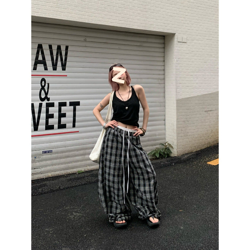 American Idle Style Plaid Pants Men's And Women's Jazz Dance Double Waist Head Stitching