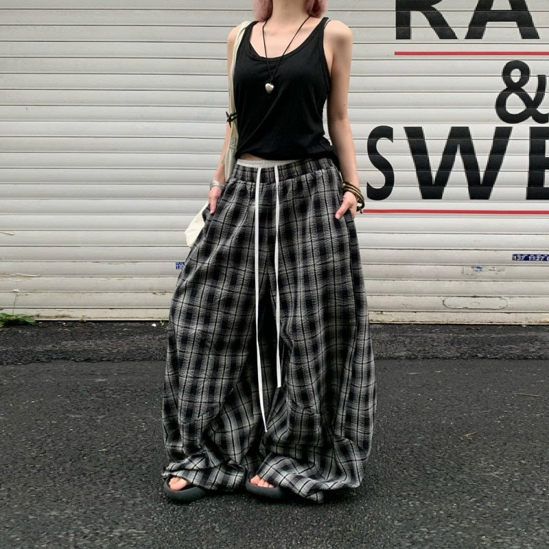 American Idle Style Plaid Pants Men's And Women's Jazz Dance Double Waist Head Stitching