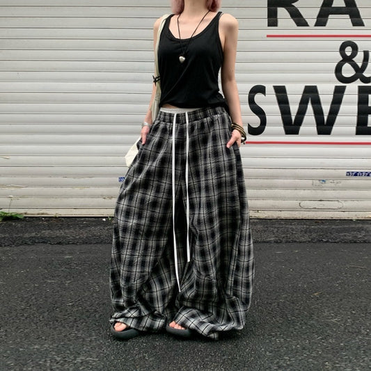 American Idle Style Plaid Pants Men's And Women's Jazz Dance Double Waist Head Stitching
