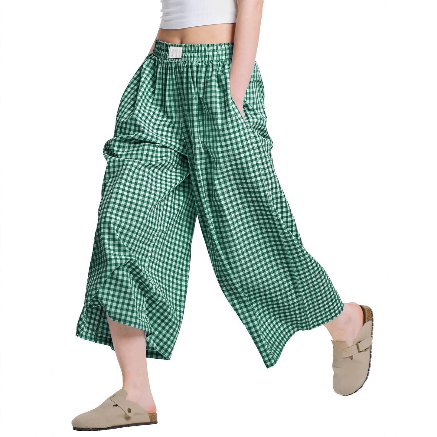 Linen Plaid Casual Loose Slimming Lazy Wide-leg Pants