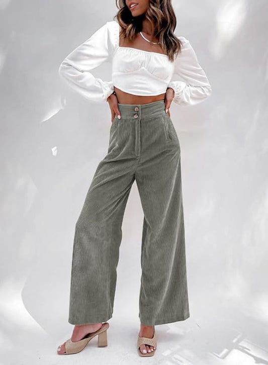 Women's Corduroy Double Button Stretch Casual Pants