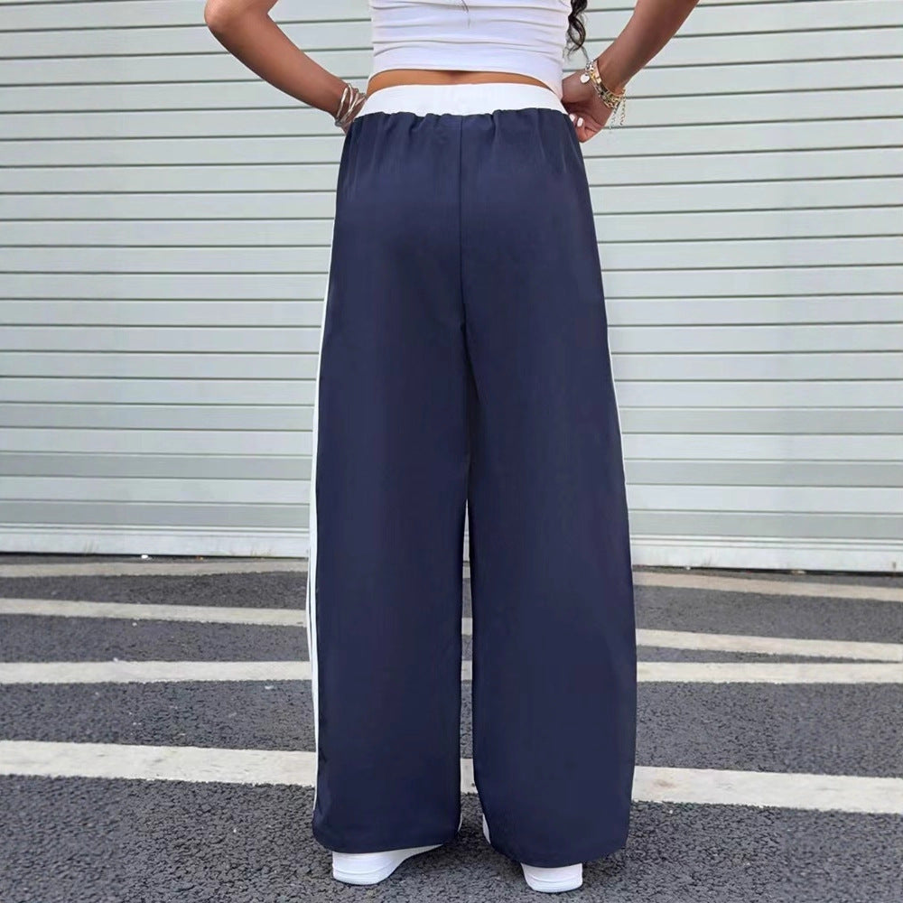 Tube Wide Leg Leisure Drawstring Contrast Color Trousers