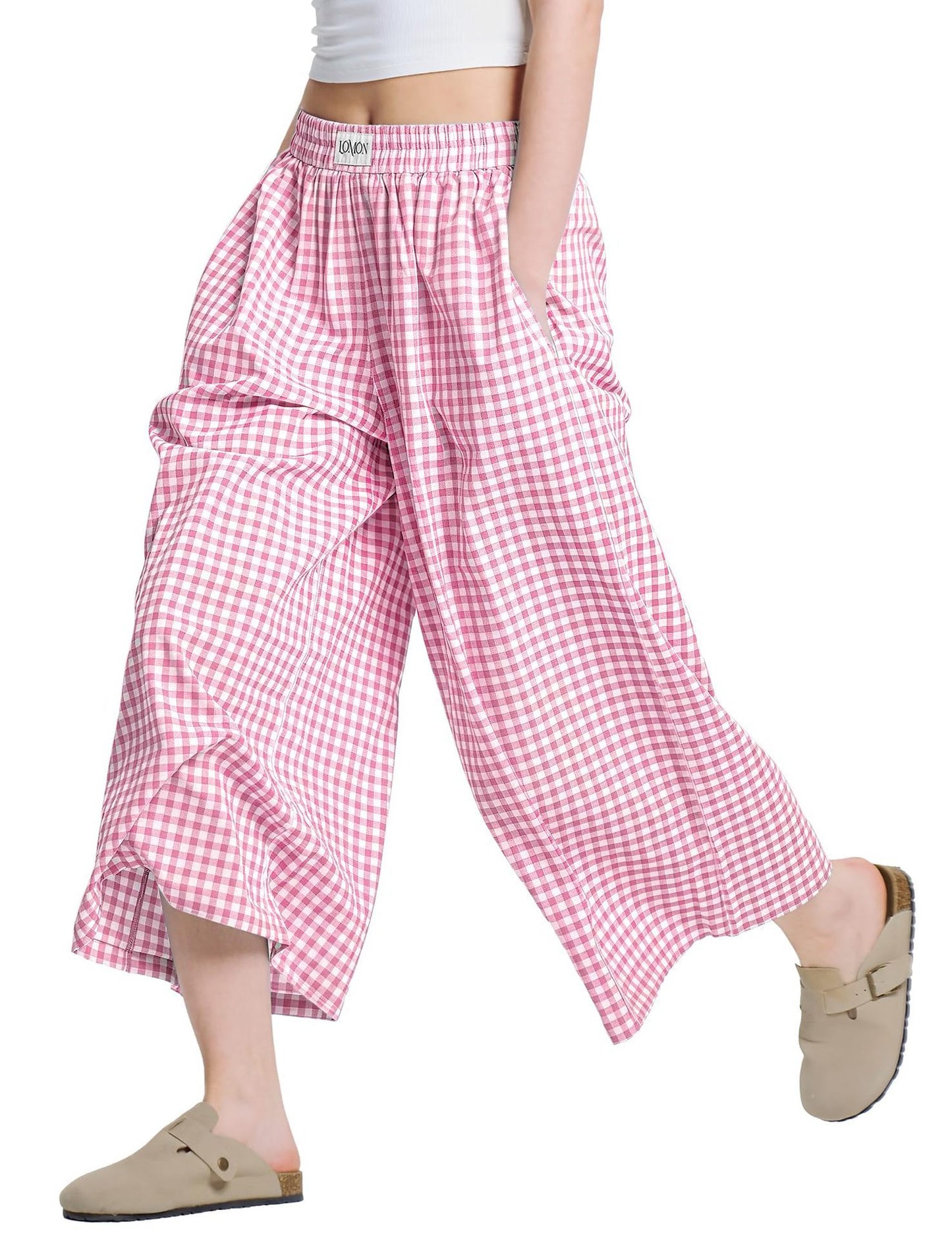 Linen Plaid Casual Loose Slimming Lazy Wide-leg Pants