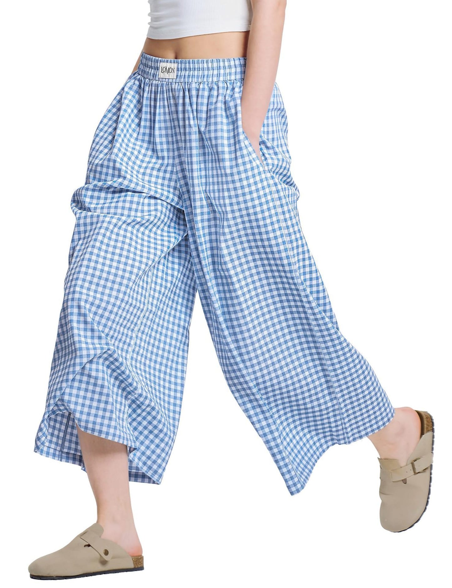 Linen Plaid Casual Loose Slimming Lazy Wide-leg Pants