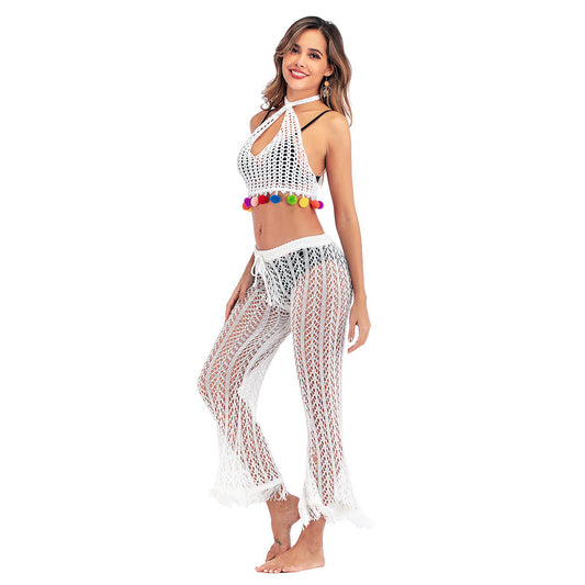 Hollow-out New Tassel Knitted Cropped Crocheted Beach Pants