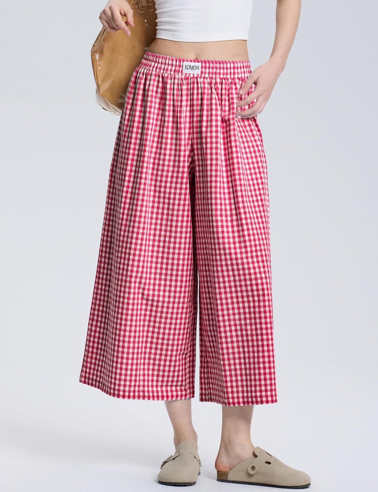 Linen Plaid Casual Loose Slimming Lazy Wide-leg Pants