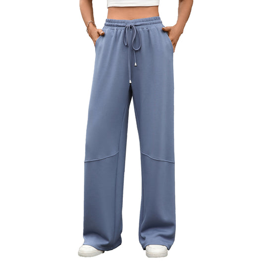 Women's Loose Drawstring Patchwork Pocket Trousers Casual Pants