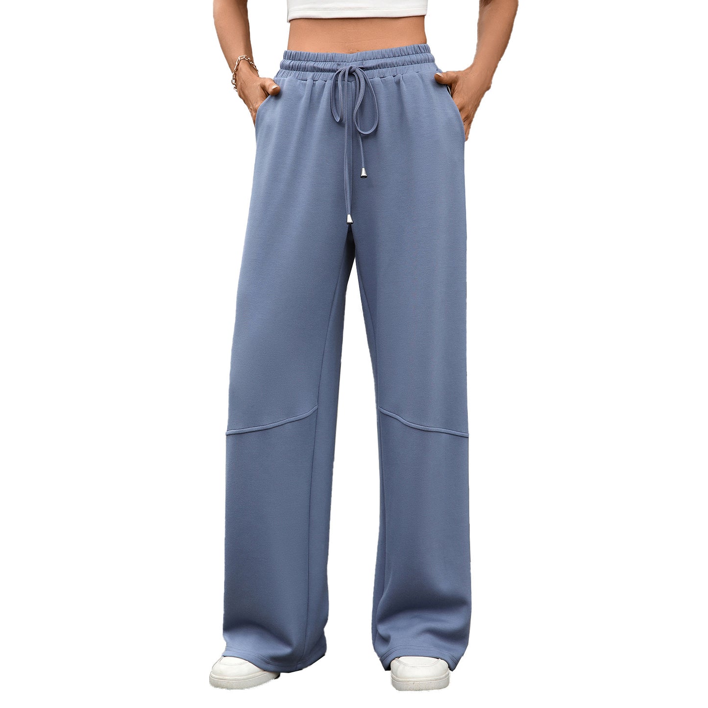 Women's Loose Drawstring Patchwork Pocket Trousers Casual Pants